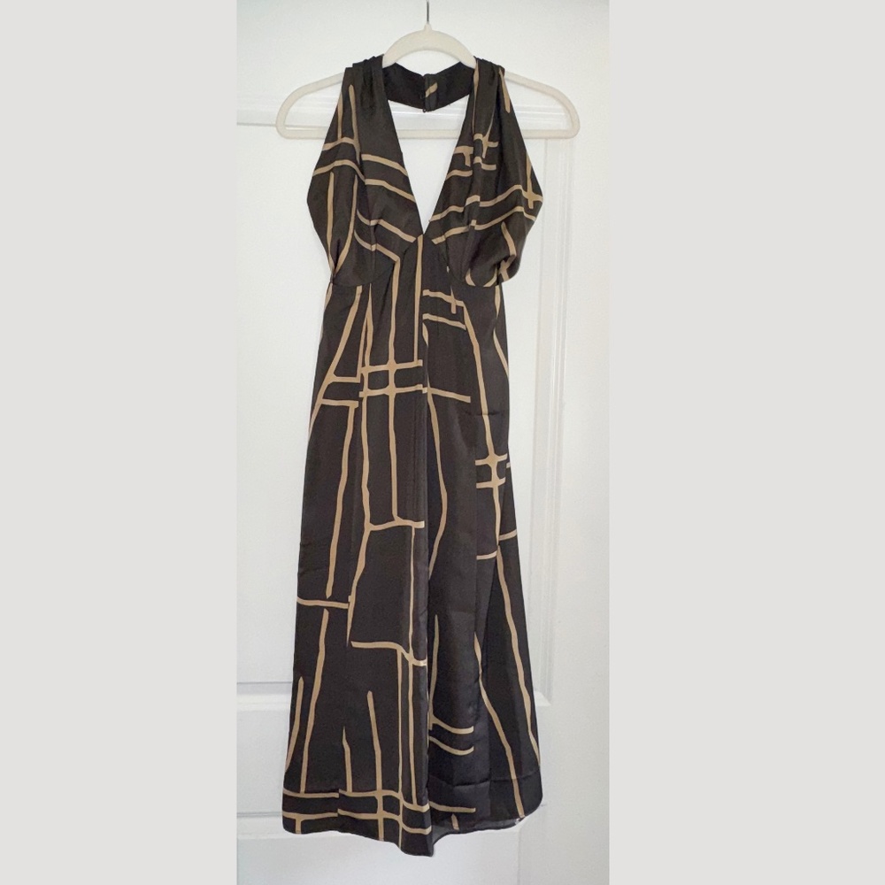 Banana Republic Factory  Halter Midi Dress NEW with Tags Peppercorn Brown Animal - Picture 2 of 6
